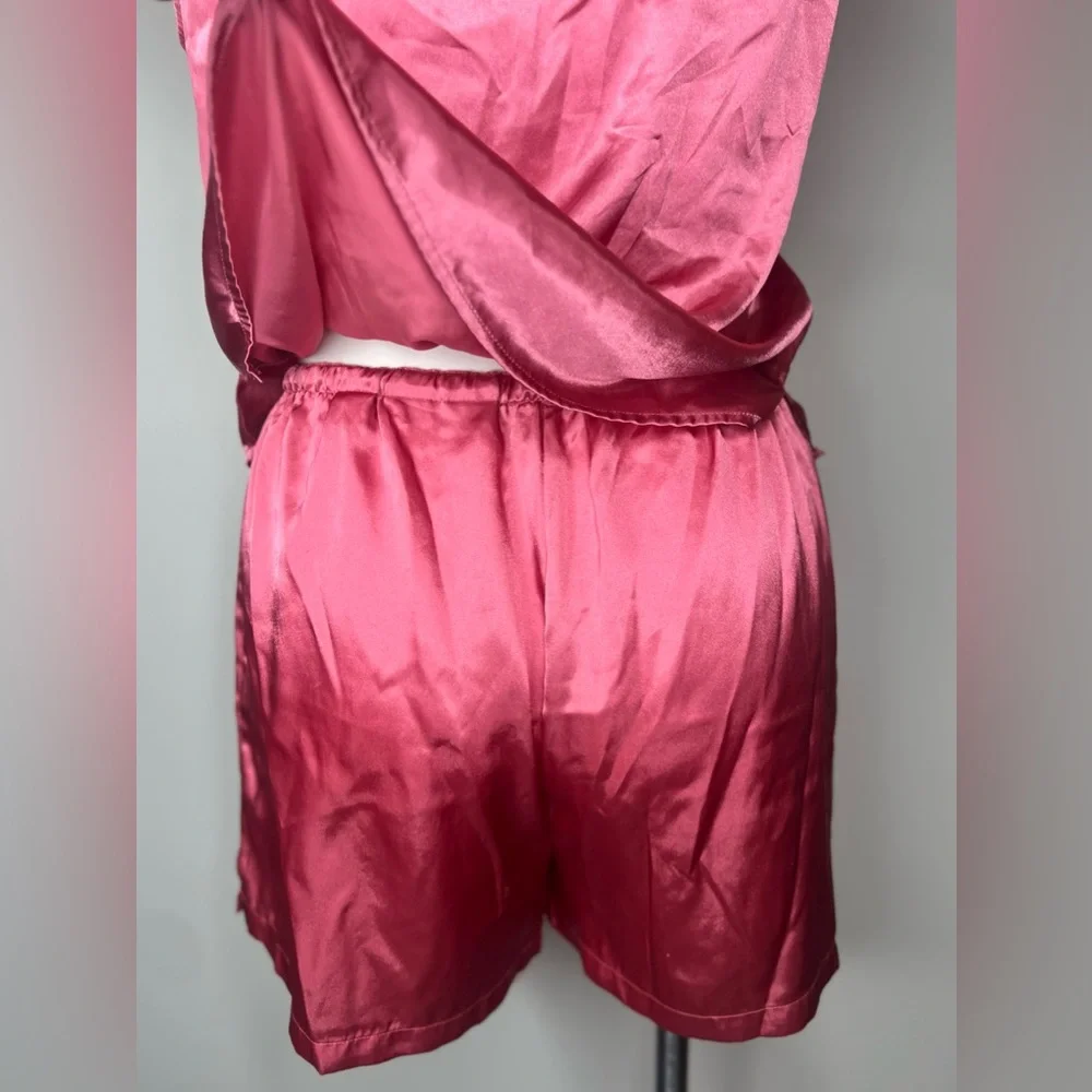 Vintage Satin Pajama Set 90s Valerie Stevens Sleevless Top Shorts Pink Silky Pjs - Picture 5 of 16